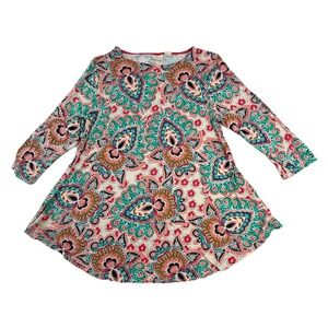 Chicos Women's Size 1 Blouse Shirt‎ Abstract Floral Bright Colors 3/4 Sleeve